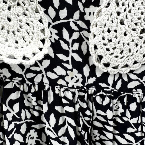 Vintage Carol Anderson Midi Dress Floral Crochet V Neck Tie Waist Black White M - Picture 5 of 6